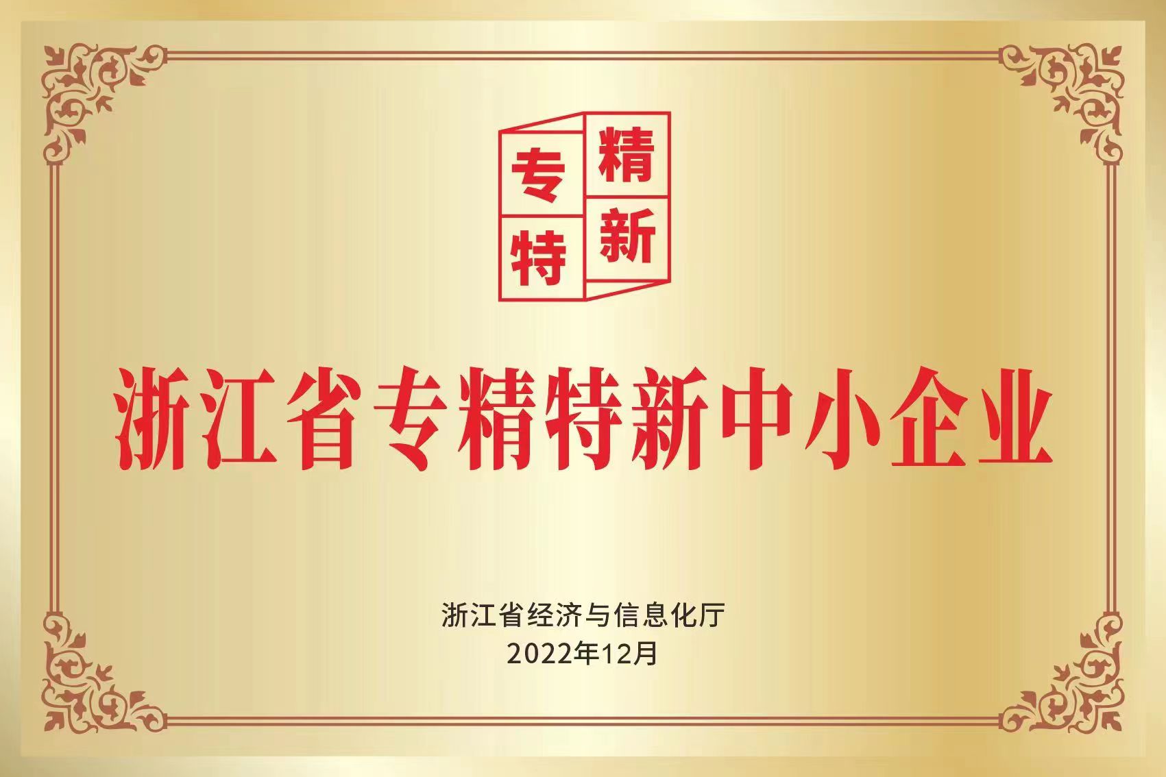 公司荣获“浙江省专精特新中小企业”(图1)